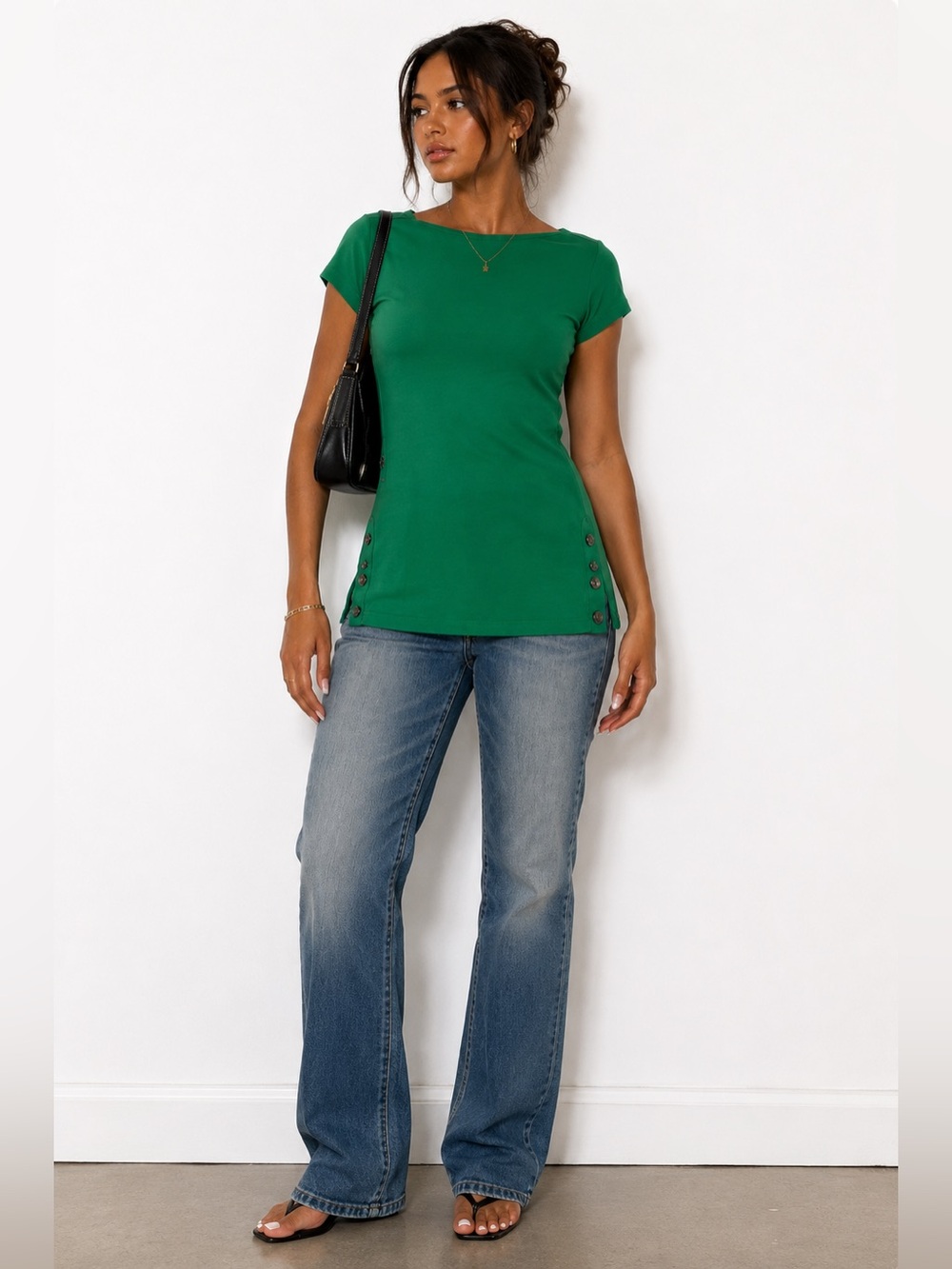 Lauren Ralph Lauren Green Classic Short Sleeve Blouse Button Detail Size M